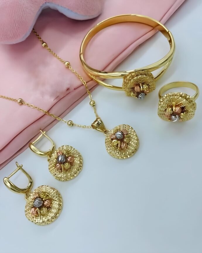 ⁦Parure Plaqué Or Chbika طقم الشبيكة أحجار ملونة شبيه الذهب 18 قيراط⁩ - الصورة ⁦2⁩